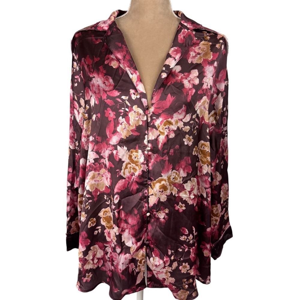 Intimately‎ Free People Womens Sz Medium Top Red Floral Oversized Button Up Boho